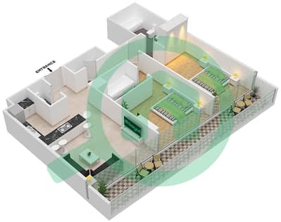 المخططات الطابقية لتصميم الوحدة 4 شقة 2 غرفة نوم - مساكن النسيم A