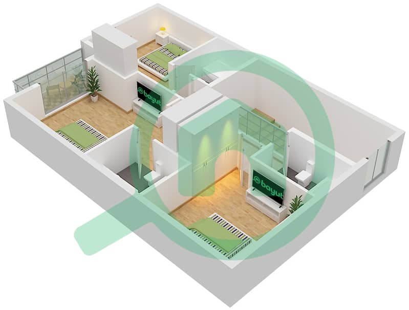 المخططات الطابقية لتصميم النموذج XU-AB فیلا 3 غرف نوم - باسيفيكا First Floor interactive3D