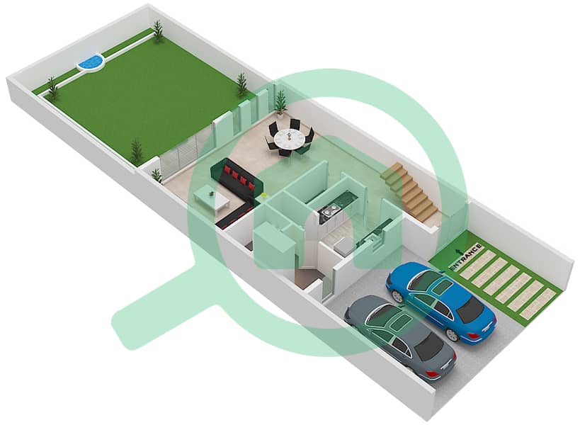 المخططات الطابقية لتصميم النموذج XU-AB فیلا 3 غرف نوم - باسيفيكا Ground Floor interactive3D