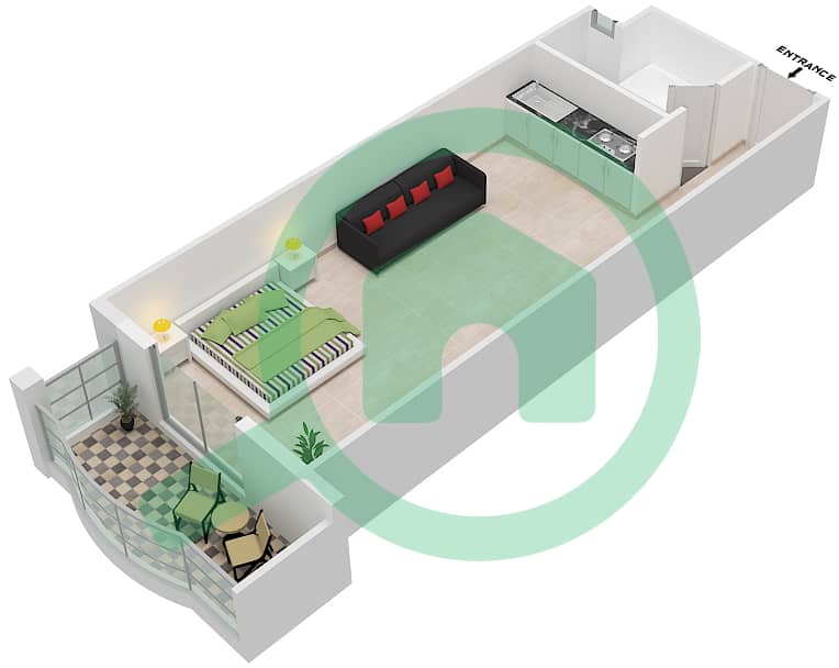 罗莱纳公寓 - 单身公寓单位112戶型图 interactive3D