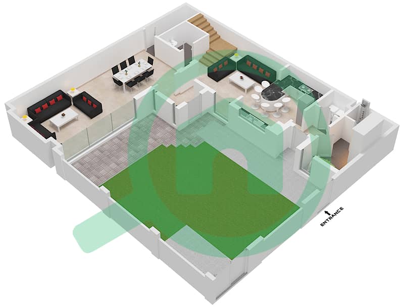 المخططات الطابقية لتصميم النموذج A فیلا 3 غرف نوم - الطراز 3 Ground Floor interactive3D