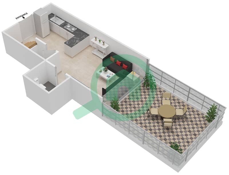 宾格蒂景观公寓 - 1 卧室公寓单位103戶型图 Lower Floor interactive3D
