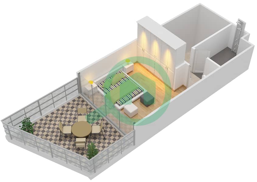 المخططات الطابقية لتصميم الوحدة 103 شقة 1 غرفة نوم - بن غاطي فيوز Upper Floor interactive3D