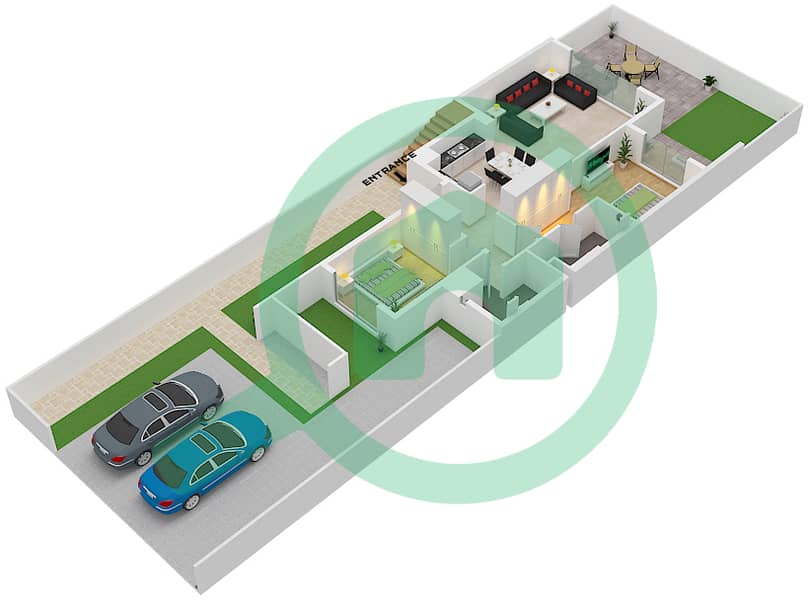 乌尔巴纳1区 - 2 卧室联排别墅单位MID UNIT GROUND FLOOR戶型图 Ground Floor interactive3D