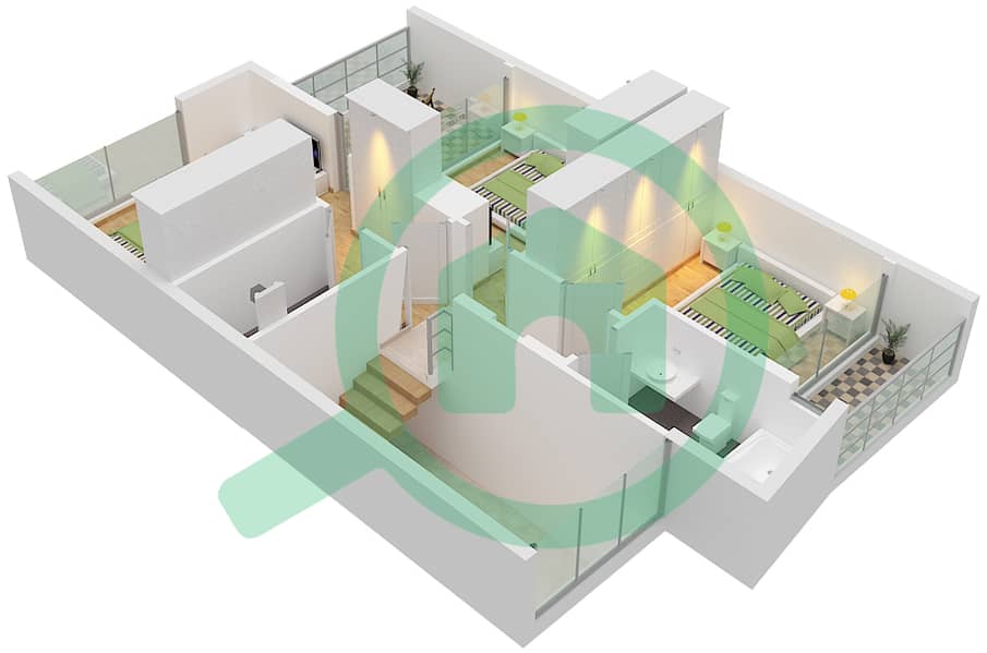 Нара Таунхаусес - Таунхаус 4 Cпальни планировка Тип A(ASTON) First Floor interactive3D