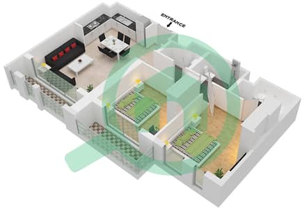 المخططات الطابقية لتصميم النموذج / الوحدة 2E-1 شقة 2 غرفة نوم - حياة بوليفارد