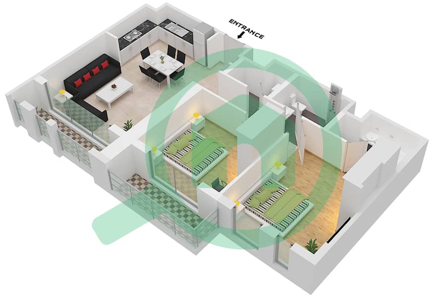 Hayat Boulevard - 2 Bedroom Apartment Type/unit 2E-1 Floor plan interactive3D