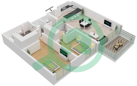 المخططات الطابقية لتصميم النموذج 21 شقة 2 غرفة نوم - مايان 1