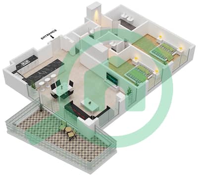 المخططات الطابقية لتصميم النموذج 2F.1 شقة 2 غرفة نوم - مايان 1