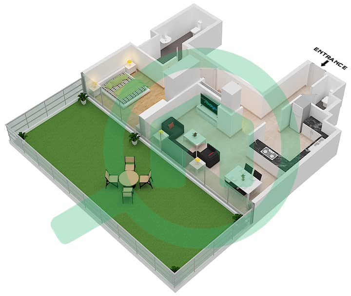 阿尔纳西姆公寓B座 - 1 卧室公寓类型1B戶型图 interactive3D