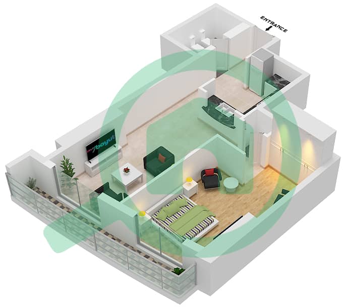 المخططات الطابقية لتصميم النموذج / الوحدة 1/3107 شقة 1 غرفة نوم - برج أيكون 2 interactive3D