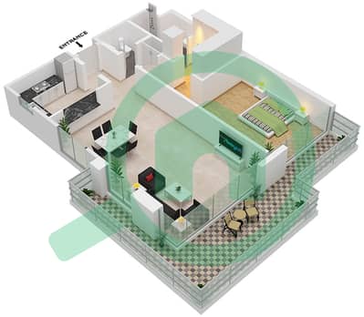 المخططات الطابقية لتصميم النموذج A شقة 1 غرفة نوم - باي سكوير 9
