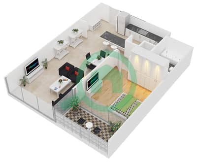المخططات الطابقية لتصميم النموذج A-MEDIUM شقة 1 غرفة نوم - برج سكاي كورتس A