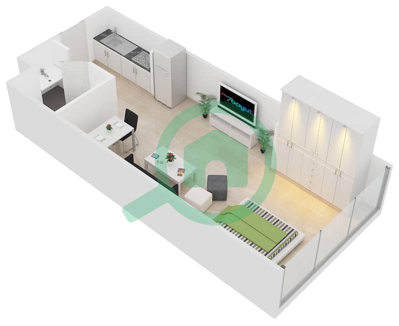 المخططات الطابقية لتصميم النموذج A-SMALL شقة استوديو - برج سكاي كورتس A interactive3D