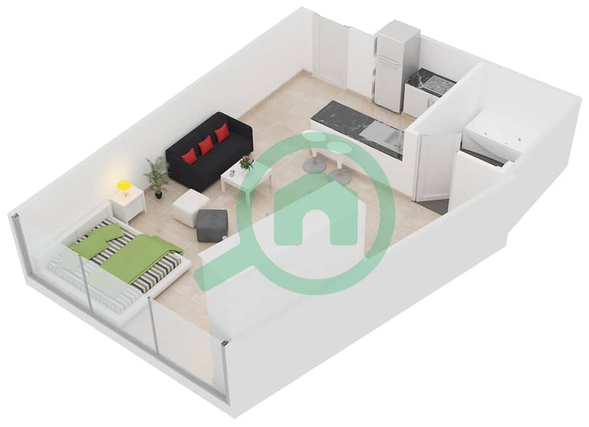 天际阁大厦A座 - 单身公寓类型B-MEDIUM戶型图 interactive3D