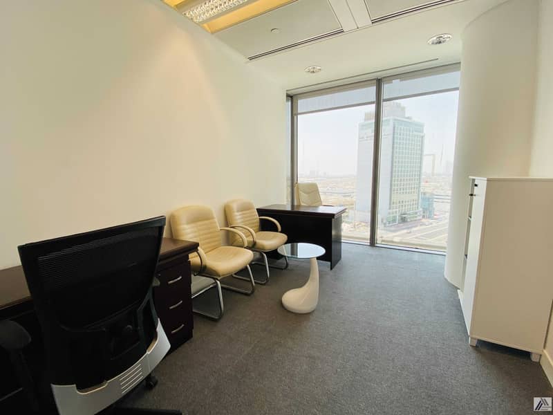 2 HOT OFFER | One  payment | Fully Furnished Serviced office  | Free Dewa and Chiller | linked with Metro  and Mall