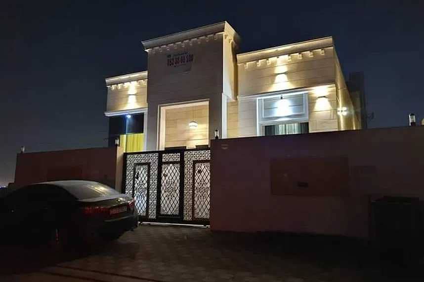 For sale at the price of a snapshot, a stone face villa from the most luxurious Ajman villas, built and finished, super deluxe, building area, very large rooms, 100% free ownership with the possibility of bank financing and housing specifications