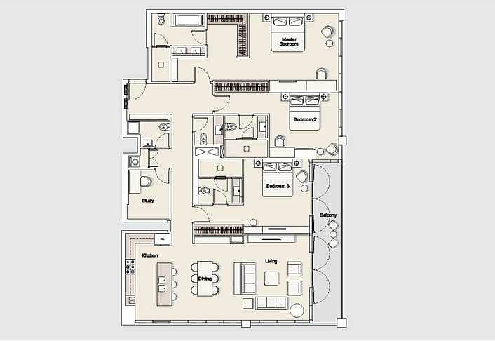 45 Luxury & Spacious  And Stunning  3BR + study | layout 08