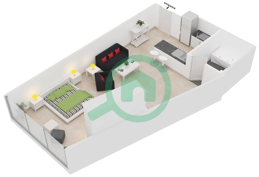 Skycourts Tower B - Studio Apartment Type A - LARGE Floor plan interactive3D