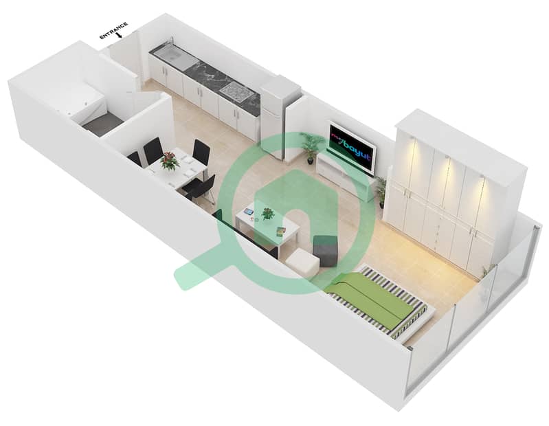 Skycourts Tower B - Studio Apartment Type A - MEDIUM Floor plan interactive3D