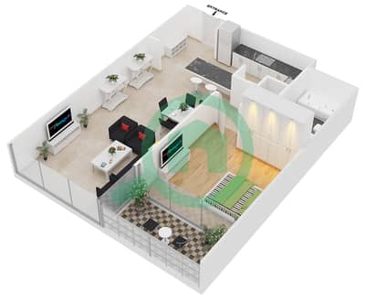 المخططات الطابقية لتصميم النموذج A-MEDIUM شقة 1 غرفة نوم - برج سكاي كورتس E