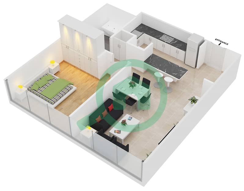 Скайкортс Тауэр Е - Апартамент 1 Спальня планировка Тип B-SMALL interactive3D