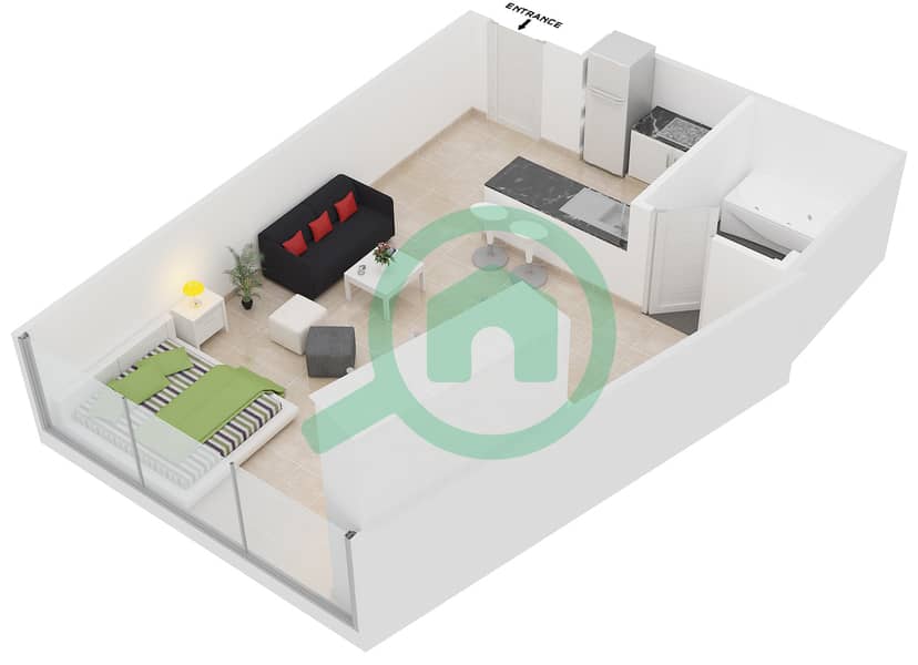 المخططات الطابقية لتصميم النموذج B-MEDIUM شقة استوديو - برج سكاي كورتس E interactive3D