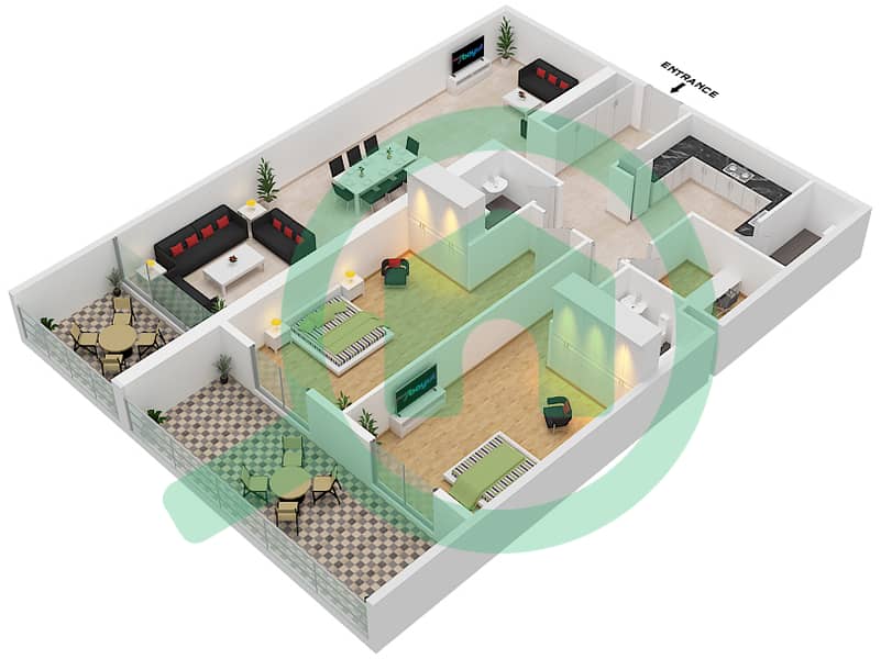 Аль Зейна Билдинг А - Апартамент 2 Cпальни планировка Тип A16B FLOOR 2-13 Floor 2-13 interactive3D