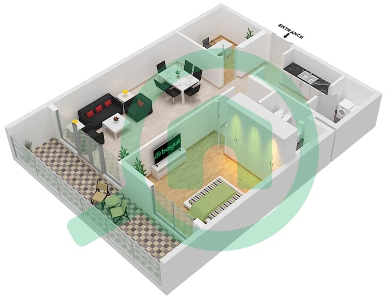 Аль Зейна Билдинг А - Апартамент 1 Спальня планировка Тип A12A FLOOR 2-13 Floor 2-13 interactive3D