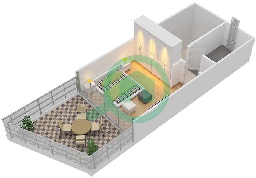 Бингхатти Вьюс - Апартамент 1 Спальня планировка Единица измерения 112 interactive3D