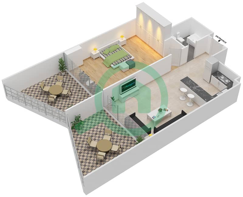 Бингхатти Вьюс - Апартамент 1 Спальня планировка Единица измерения 213 interactive3D