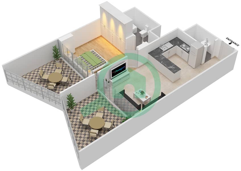 宾格蒂景观公寓 - 1 卧室公寓单位217戶型图 interactive3D