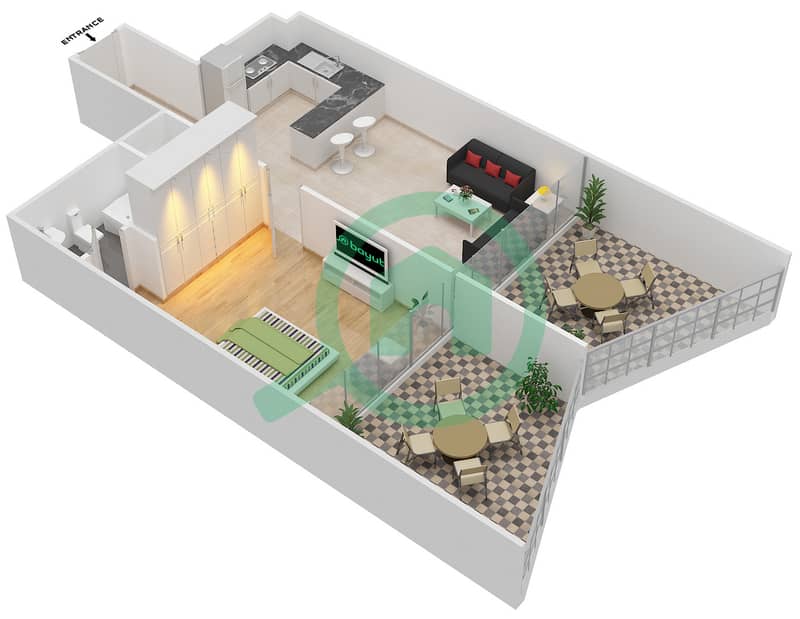 宾格蒂景观公寓 - 1 卧室公寓单位311戶型图 interactive3D