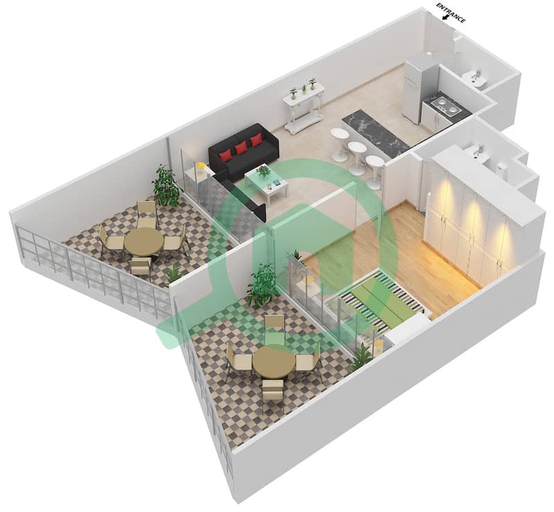 宾格蒂景观公寓 - 1 卧室公寓单位314戶型图 interactive3D