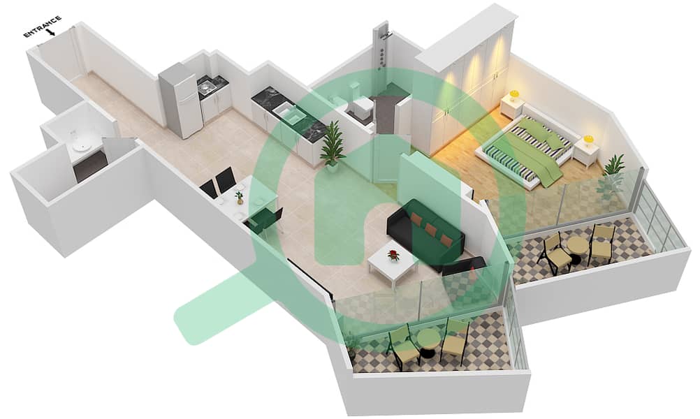 المخططات الطابقية لتصميم الوحدة 3 FLOOR 10 شقة 1 غرفة نوم - ميلينيوم بن غاطي ريزيدنسز Floor 10 interactive3D