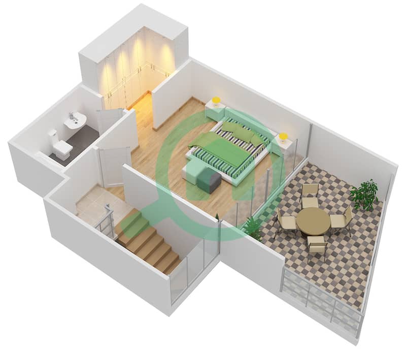 المخططات الطابقية لتصميم الوحدة 904 شقة 1 غرفة نوم - بن غاطي فيوز interactive3D