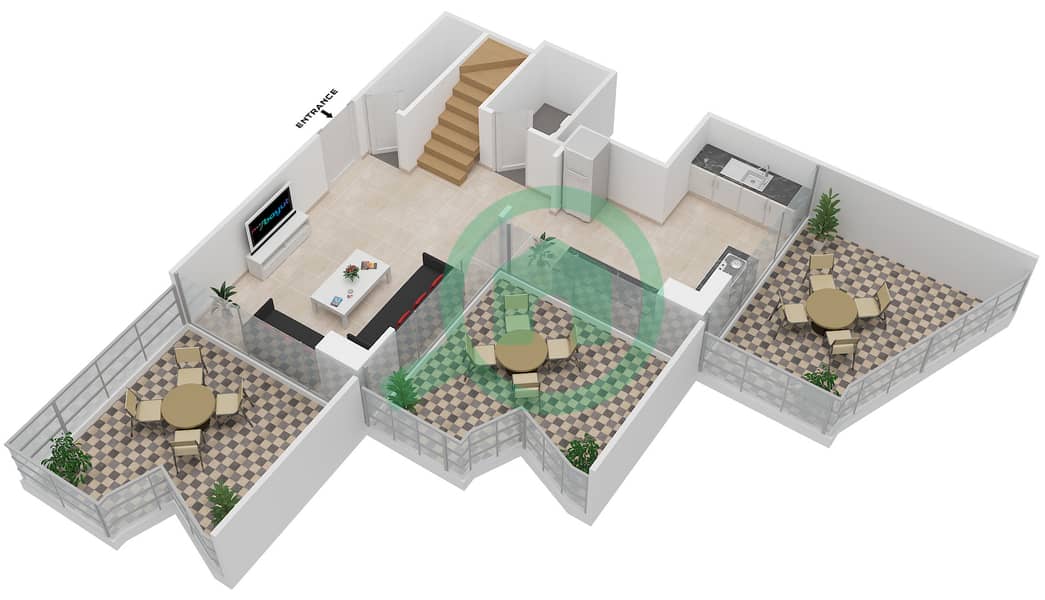 宾格蒂景观公寓 - 2 卧室公寓单位905戶型图 Lower Floor interactive3D