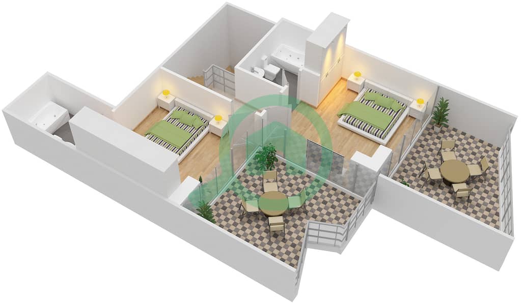 Бингхатти Вьюс - Апартамент 2 Cпальни планировка Единица измерения 905 Upper Floor interactive3D