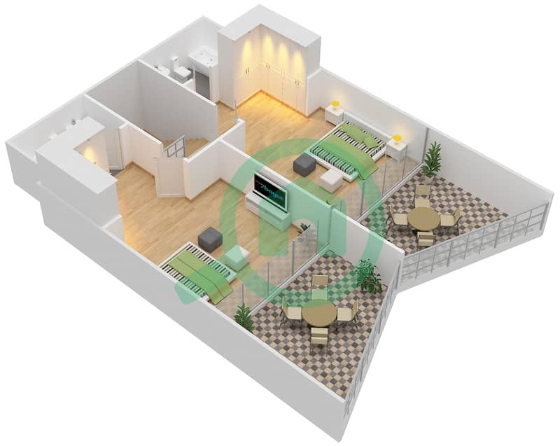 宾格蒂景观公寓 - 3 卧室公寓单位909戶型图 Upper Floor interactive3D