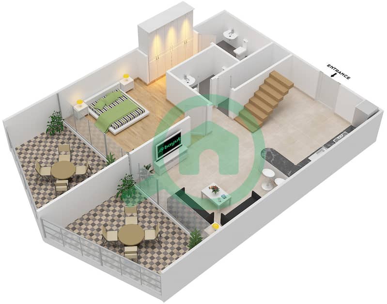 宾格蒂景观公寓 - 3 卧室公寓单位911戶型图 Lower Floor interactive3D