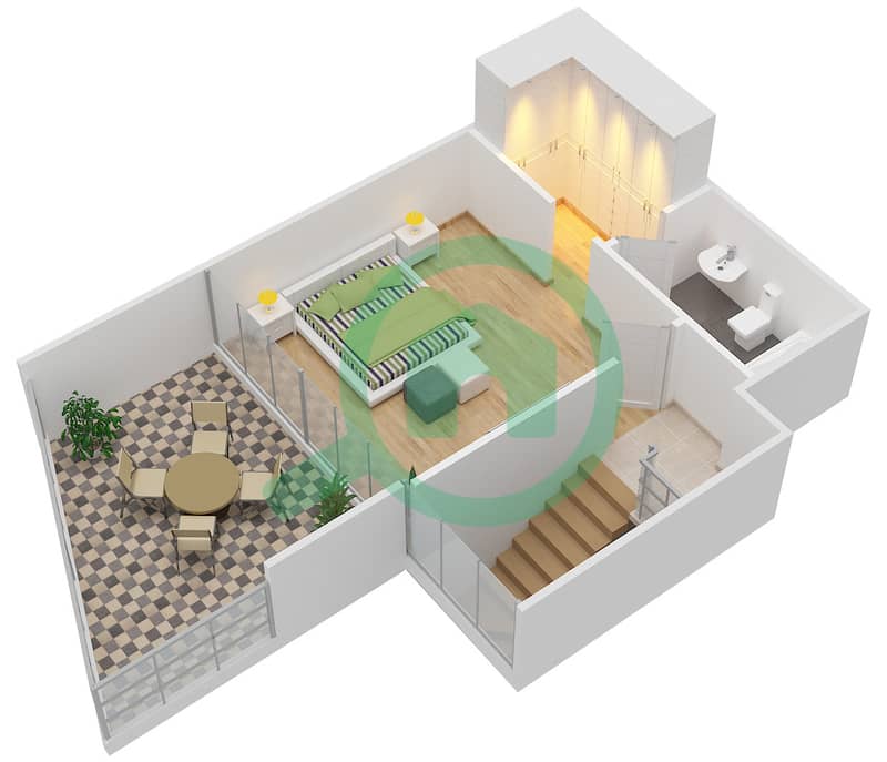 Бингхатти Вьюс - Апартамент 1 Спальня планировка Единица измерения 915 Upper Floor interactive3D
