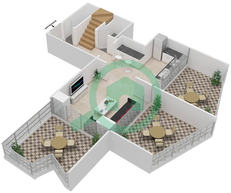 宾格蒂景观公寓 - 2 卧室公寓单位916戶型图 Lower Floor interactive3D