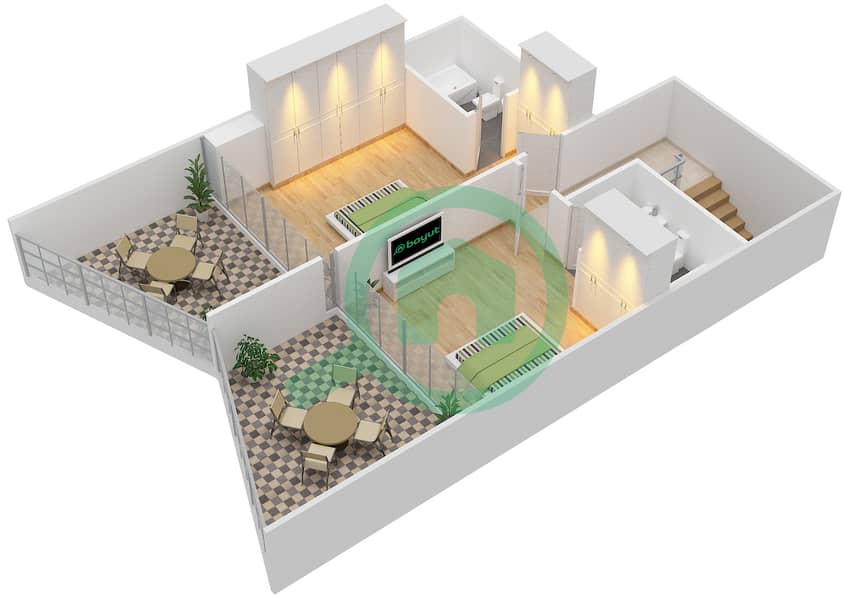 Binghatti Views - 2 Bedroom Apartment Unit 916 Floor plan Upper Floor interactive3D