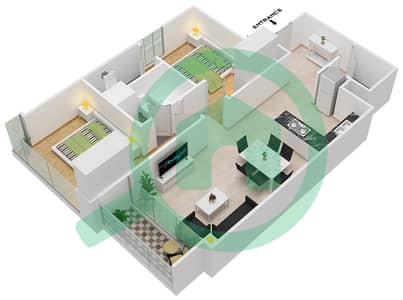 المخططات الطابقية لتصميم النموذج / الوحدة A UNIT 1 شقة 2 غرفة نوم - برج المها