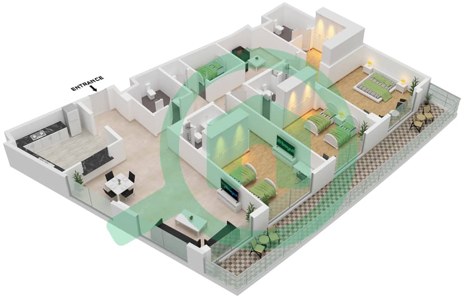 Khor Al Raha - 3 Bedroom Apartment Type G01 Floor plan Ground Floor interactive3D