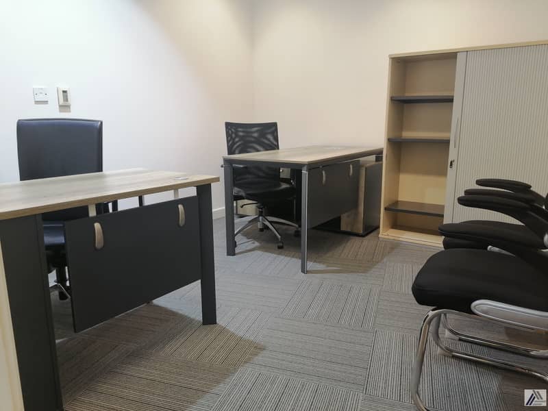8 Fully Furnished Office-Dewa internet free/ Suitable for 2 Staff / Linked with Metro and mall