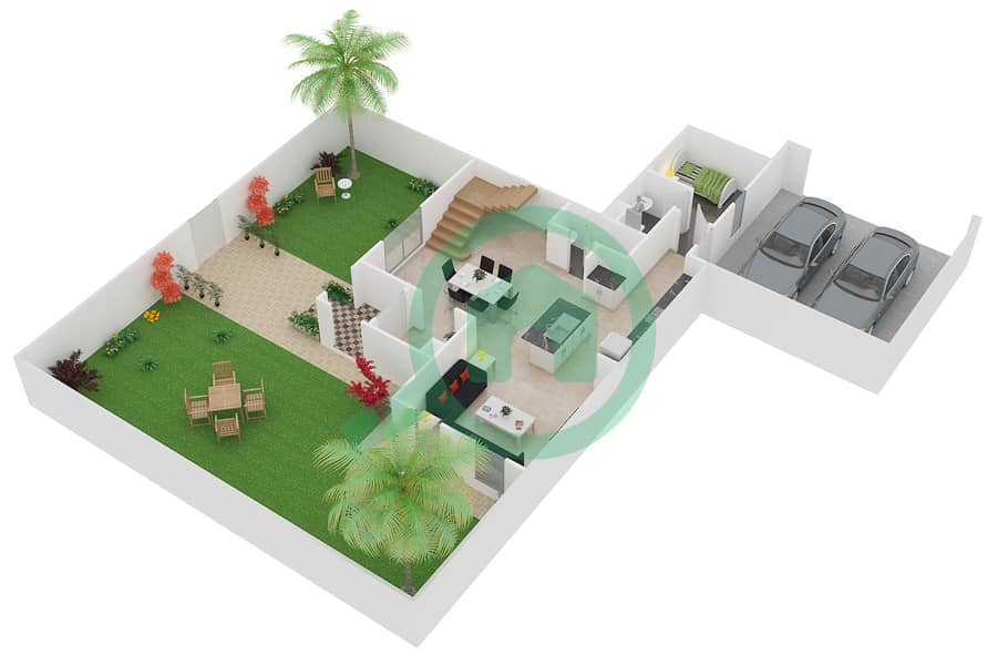 المخططات الطابقية لتصميم النموذج C فیلا 3 غرف نوم - امارانتا Ground Floor interactive3D