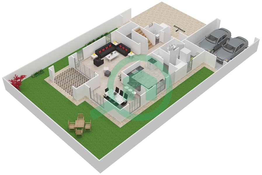 المخططات الطابقية لتصميم النموذج F فیلا 4 غرف نوم - امارانتا Ground Floor interactive3D