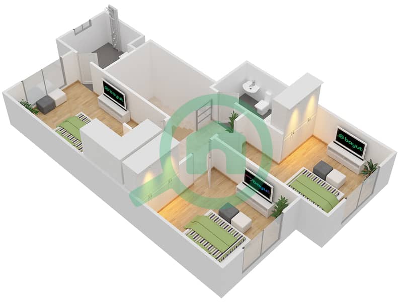 阿马兰塔别墅区 - 3 卧室联排别墅单位MID UNIT A,B,C戶型图 First Floor interactive3D