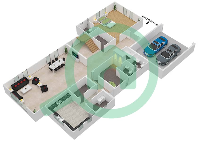 المخططات الطابقية لتصميم النموذج BTS فیلا 5 غرف نوم - ذا سنترو Ground Floor interactive3D